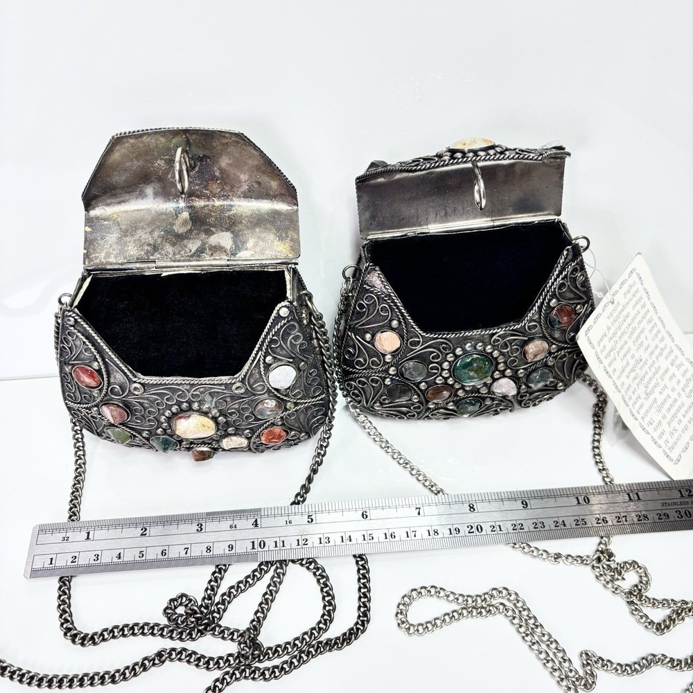 Silver Metal Purse Set 1lb 7oz Sajai Bag - Agate Stones Cocktail 1 NWT + 1 NWOT - Picture 6 of 12